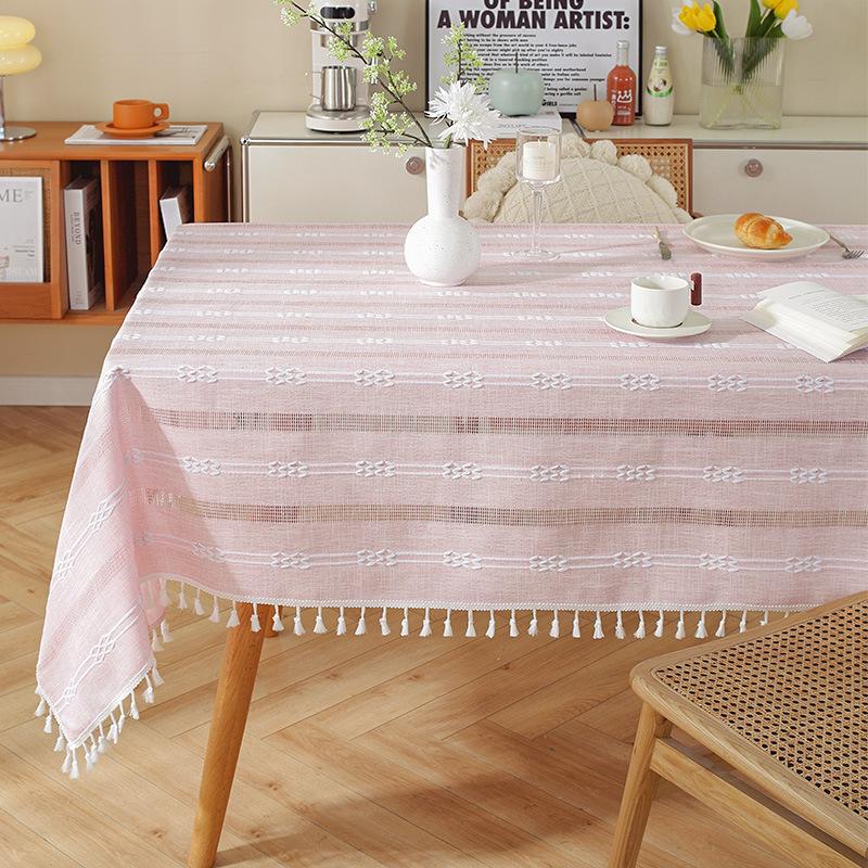 Tassel Hollow Tablecloth Striped Simple Dining Table Cloth Coffee Table Cloth Tablecloth Rectangular Living Room Household Cover Towel