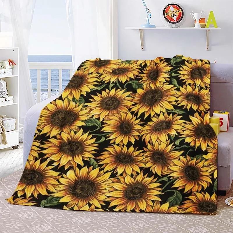 Sunflower Cute Floral Fleece Flannel Blanket Lightweight Comfortable Soft Warm Blanket for Bed Couch Sofa Blanket King Full Size