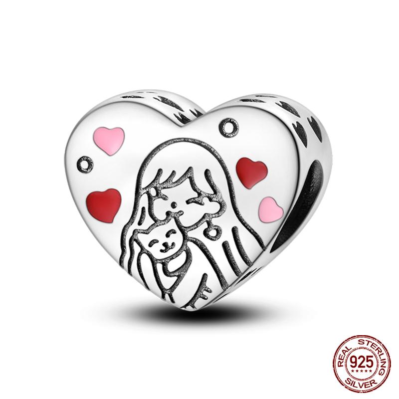 100% Copper Heart Shaped Warm Family Charm Beads Fit Qikaola Original Bracelets Fine Diy Mother'S Day Jewelry Gifts
