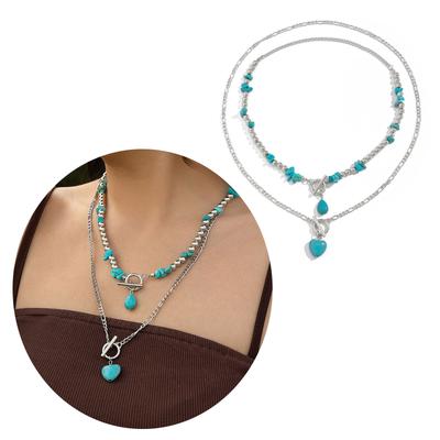 Turquoise Bead Fashion Necklace Set Adjustable Length Neckchain Trendy Clavicle Chain Collar Accessories for Women