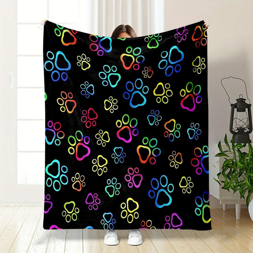 Colorful Paw Print Pattern Patterned blanket, flannel, suitable for all seasons, home decor, warm and cozy