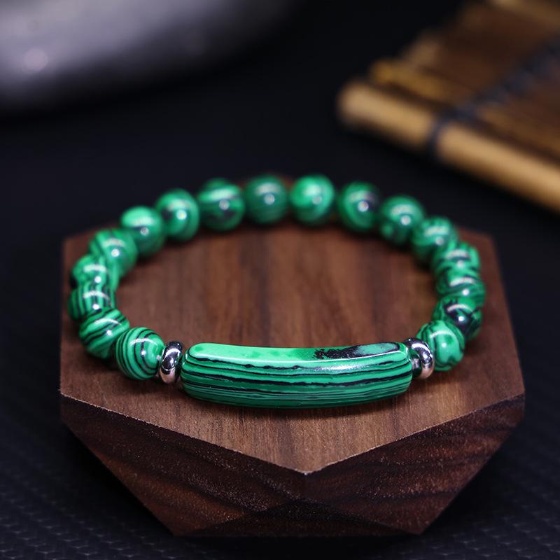 

Браслет из бусин ручной работы из 8-миллиметрового зеленого авантюрина и розового кристалла с изогнутыми трубками