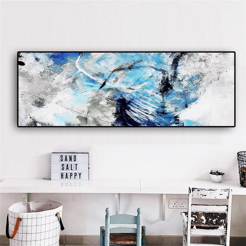 Pictură în ulei abstractă albastră imprimată pe postere de pânză de dimensiuni mari Poze clasice de artă de perete pentru decorarea camerei de zi modernă Cuadros