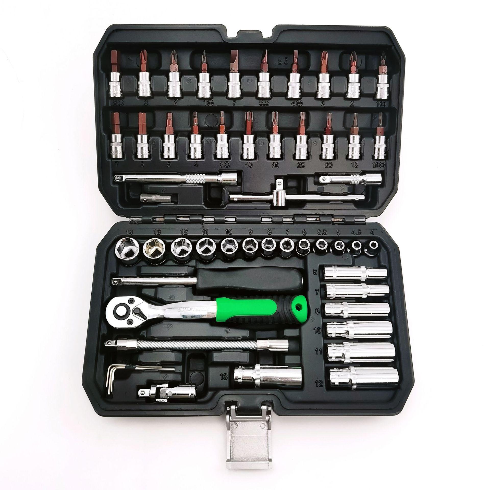 53-Piece Socket and Ratchet Wrench Tool Set - Compact Fly Ratchet for Auto Repair and Combination Tasks