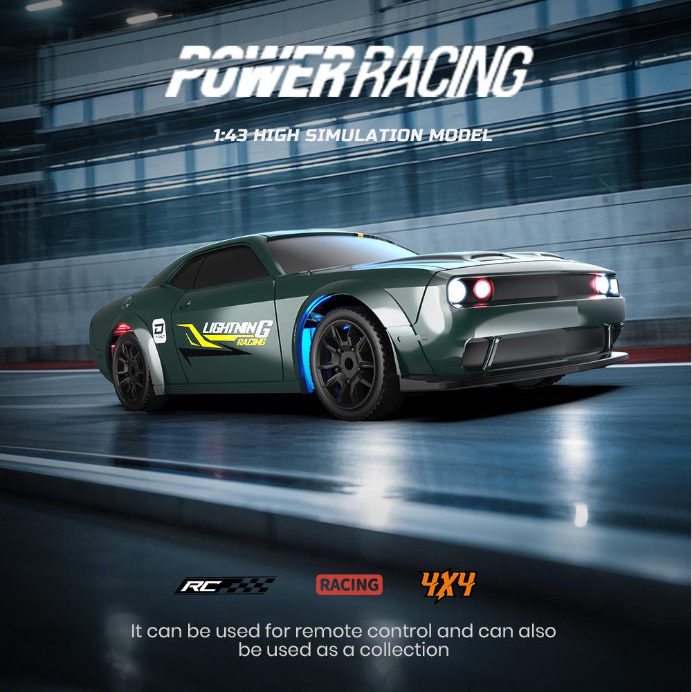 1:43 Scale 4WD RC Drift Car with Gyroscope, 7-Color Lights, and Alloy Chassis
