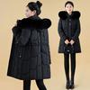 0 waist big fur collar medium and long cotton-padded clothes for women with fleece and thin cotton clothes down jacket