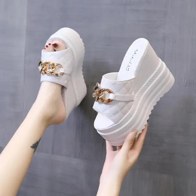 Fashion Slippers Casual Wedge Heel Platform Slippers Womens High Heels Luxury Soft 2024 Summer Fashion PU Fabric Casual