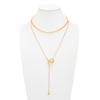 Women's Geometric Double Ring Layered Necklace With Bar Pendant Y Shape Chain Stylish Metal Collar For Daily Office Wear