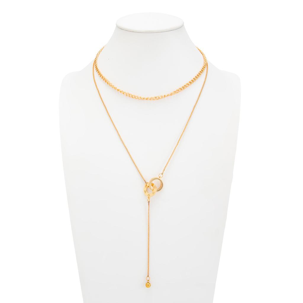 Women's Geometric Double Ring Layered Necklace With Bar Pendant Y Shape Chain Stylish Metal Collar For Daily Office Wear