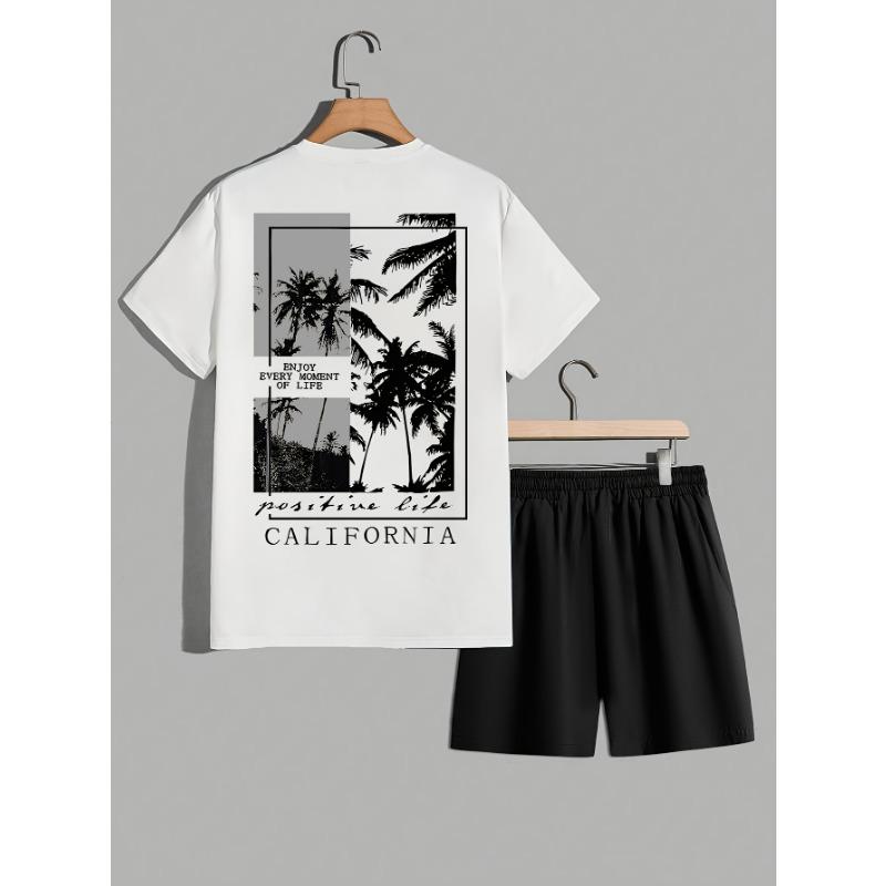 

Paired with Beach Shorts with Waist Drawstring Design of the Same Color, a Simple and Simple Summer Two-piece Set 8XL
