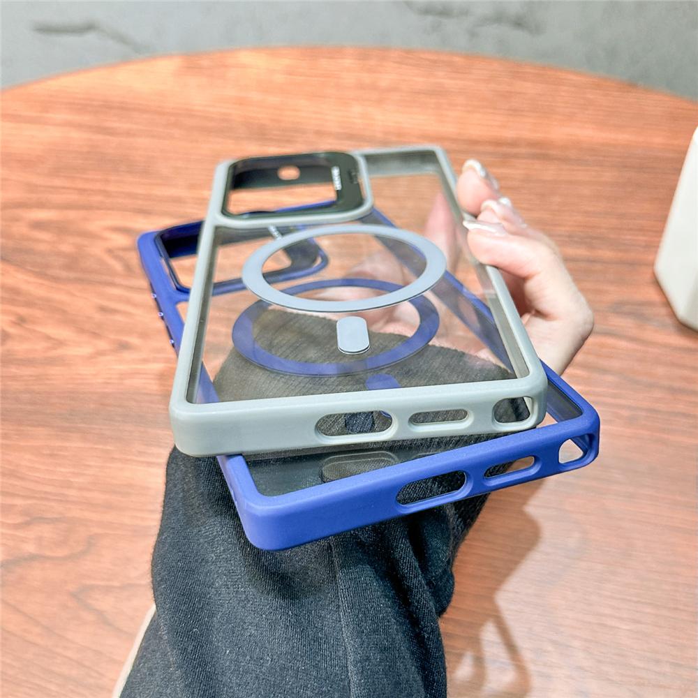 Fold Lens Stand For Magsafe Magnetic Case For Samsung S26 S25 Ultra S24 FE S23 Plus S22 Clear Wirelesss Charge Shockproof Cover