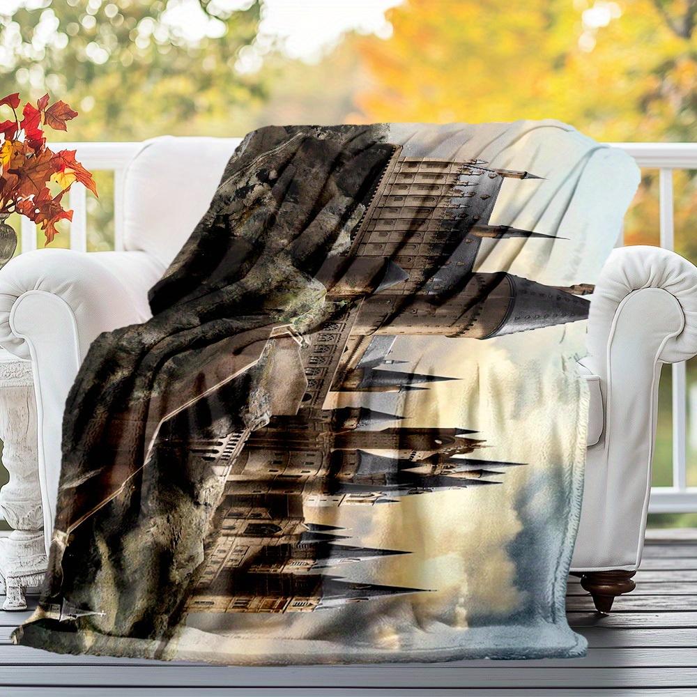 1pc Castle Fantasy Theme Design Flannel Blanket - 3D Printed Soft Warm, All-Season Lightweight Throw for Camping Travel Bed-080755