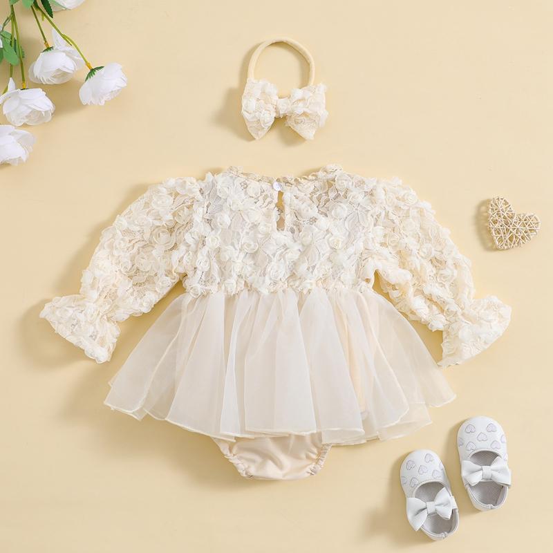 Newborn Baby Girls Rompers Ruffle Baby Girl Clothes Spring Autumn Lace Floral Jumpsuits 2pc Outfits Baby Clothing