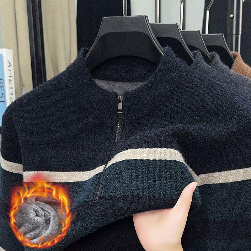 Dad's Warm Winter Knit: Mink Velvet Zipper Sweater, Plus Velvet for Middle-Aged & Elderly Men