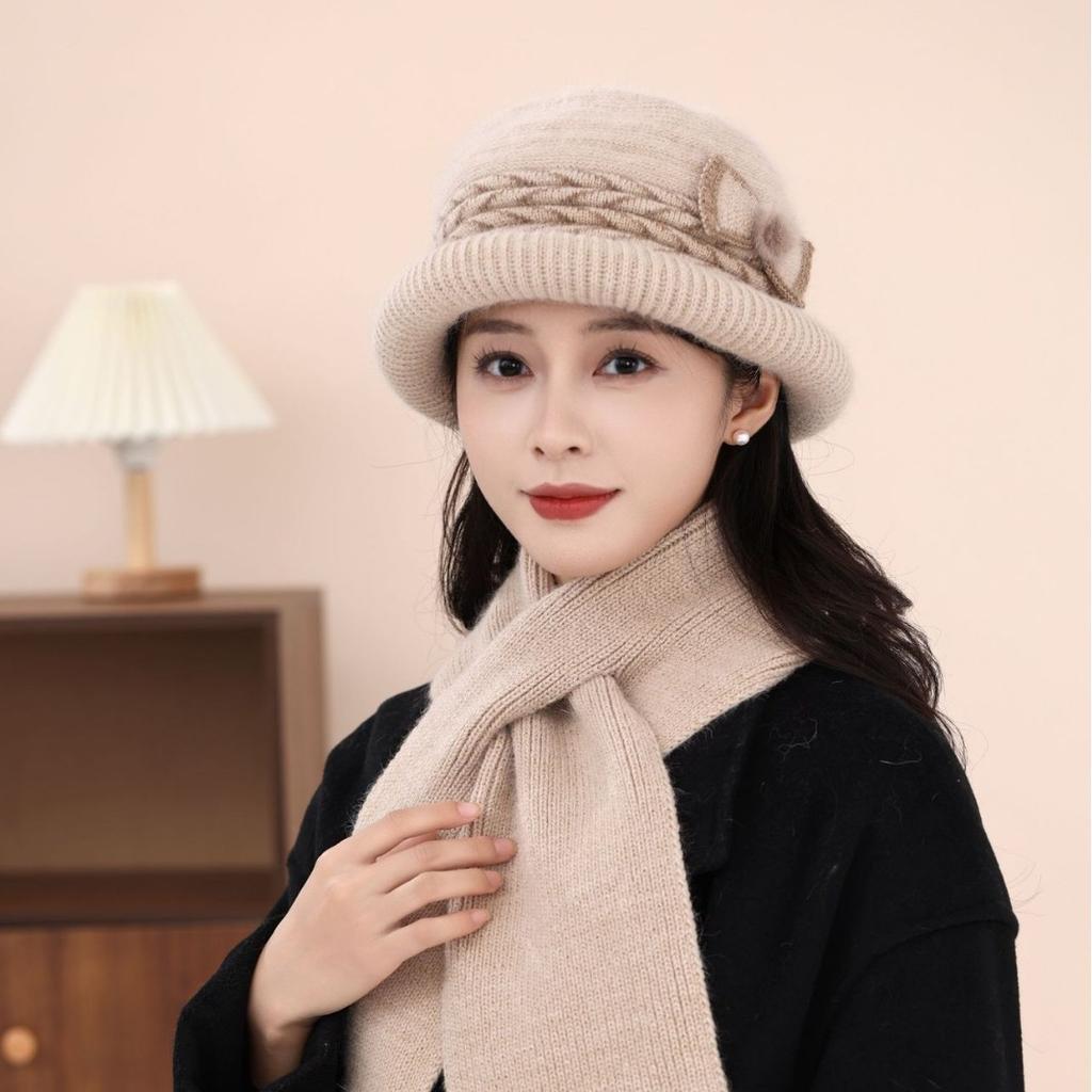 New Winter Pot Hat Rabbit Hair Women Winter Warm Plus Velvet Thickened Wool Knit Hat Fashionable Ear Protection