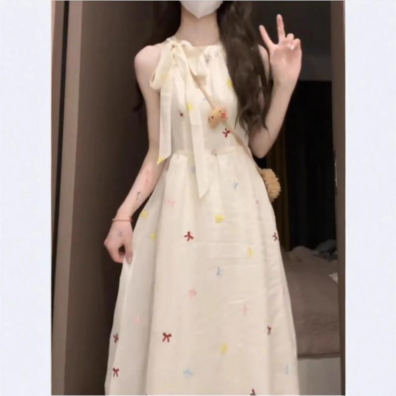 Cute Ins Sweet Waist Bow Dress 2025 To Show Slimming Gentle Fairy Long