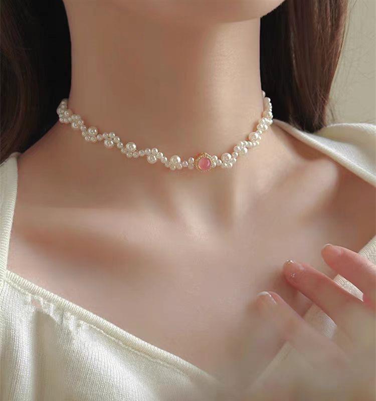 S925 Silver Pink Chalcedony and Pearl Jewelry Set: Bracelet, Necklace, Ring, Earrings - Perfect Gift for Girlfriends & Besties