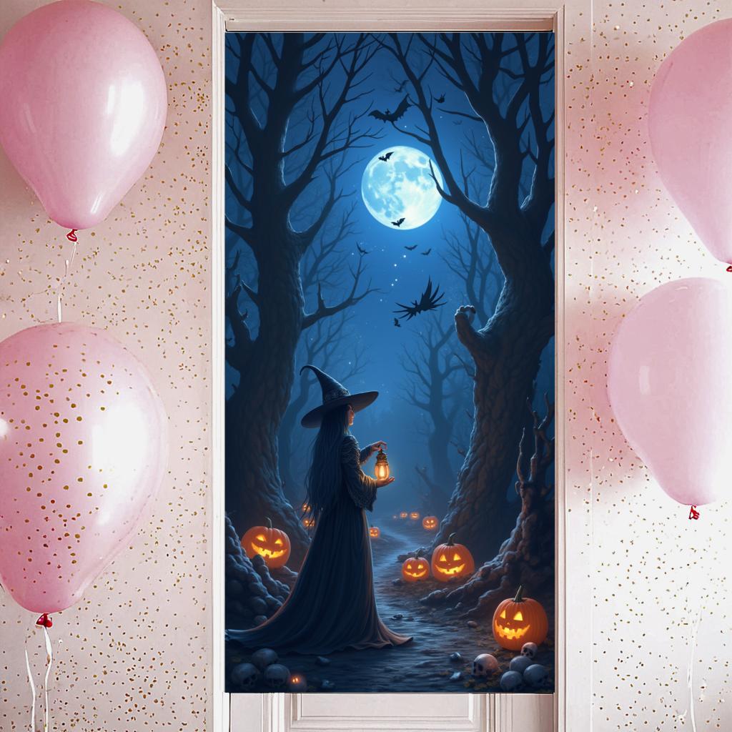 Forest Banner Full Moon Moonlight Banner Witch Banner Dark Forest For Scary Theme Party Haunted House Outdoor Decoration