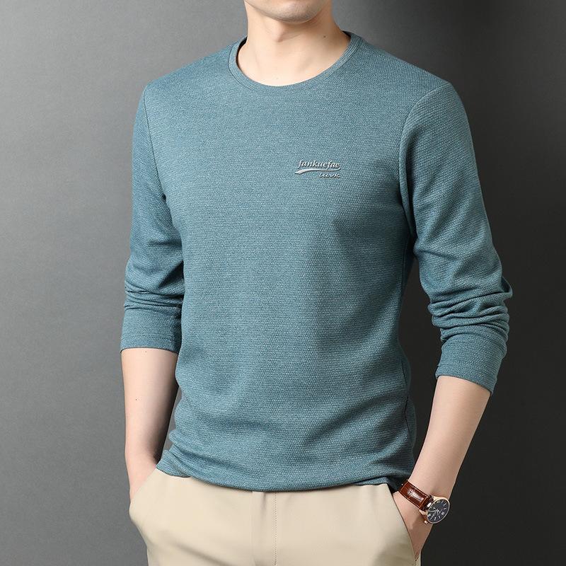 Herren Rundhals Frühling Neues Langarm T-Shirt für junge und mittlere Menschen Dünne Baumwolloberteile Herren Lässiger Pullover Rundhals
