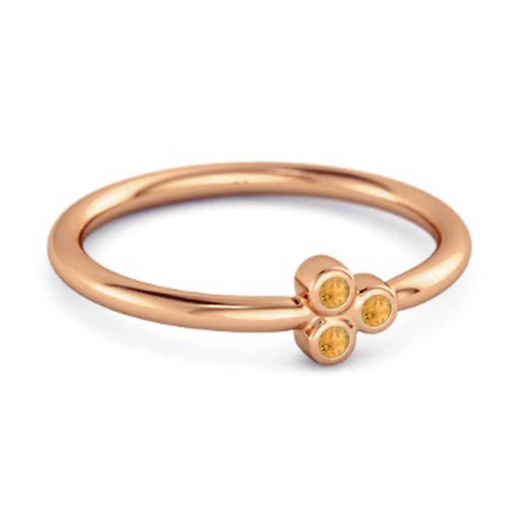 Citrine Three Stone Modern Trio Ring - 925 Sterling Silver Rose Gold Vermeil