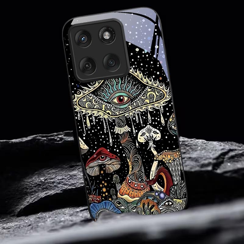 Mystic Evil Eye Mushroom Black Glass Phone Case For Motorola Moto Edge 60 70 20 Lite 30 Pro 40 50 Ultra X30 Pro G14 G75 84 Cover