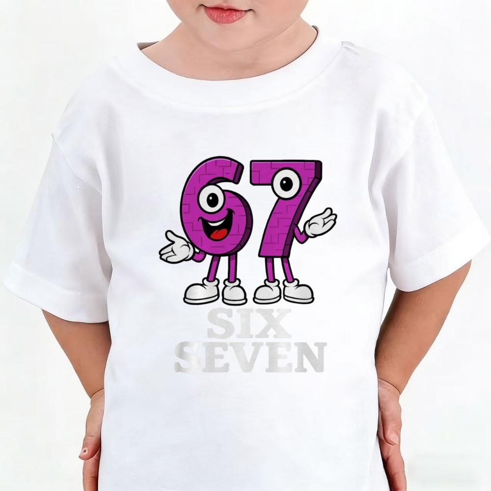 Cute T-shirt Fashion Boys and Girls Children Six Seven Fun Children Y2k T-shirt Top 67 Printed Round Neck Short Sleeve T-shirt