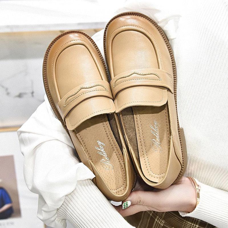 Shoes Women's Spring and Autumn New Leather Small Leather Shoes Flat Shoes Single Shoes Large Size Women's Shoes Casual