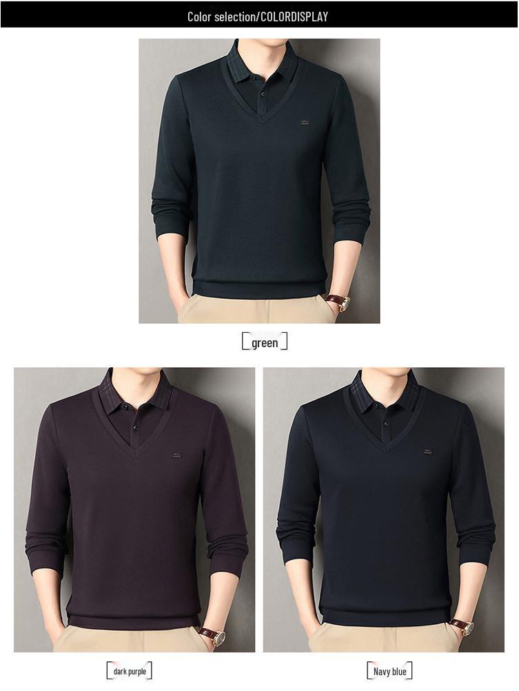 Men's 2025 Winter Premium Long-Sleeve Polo with Wool & Silk Fleece Lining, High-End Casual Base Layer