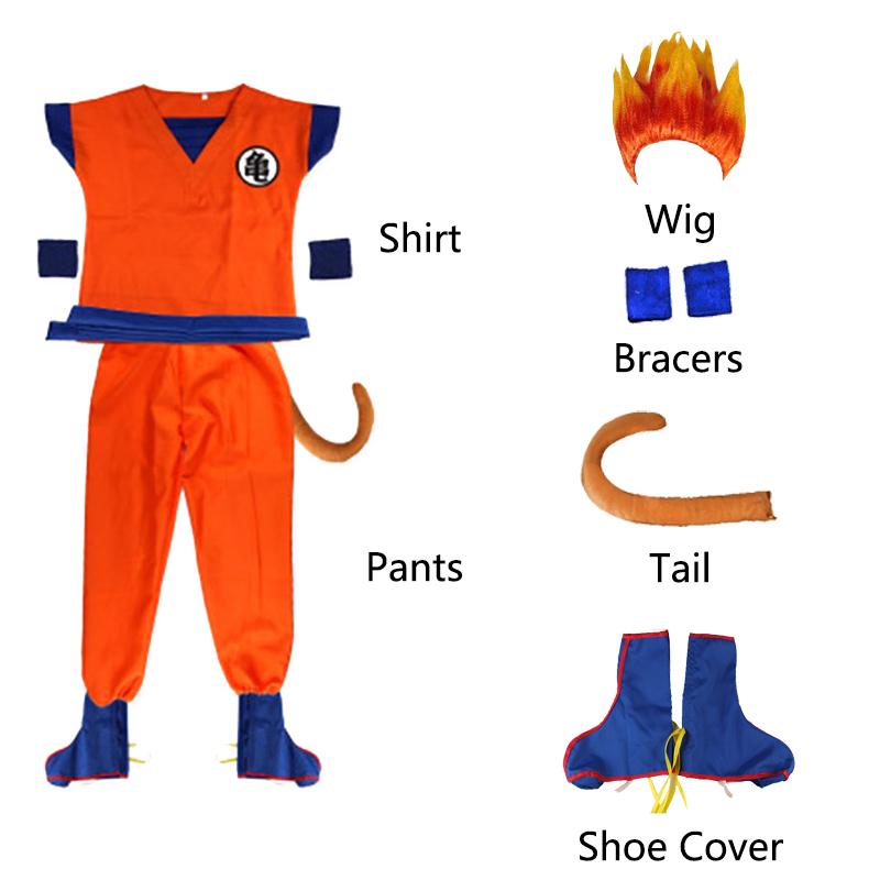 Halloween Kids Adult Goku Costume Anime Son Goku Cosplay Costume Uniform Wig Gift Halloween Carnival Party Clothes for Man Woman