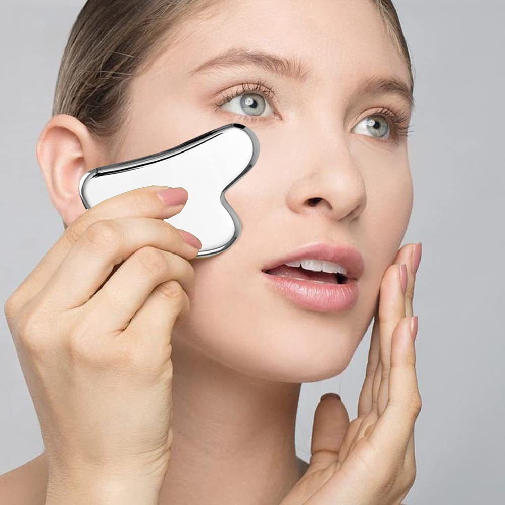 

Массажный инструмент из нержавеющей стали Серебряный массажер красоты Массажер для шеи Гуаша Скребок Мужчины