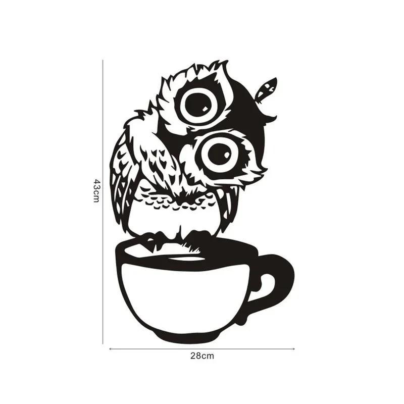 Cute Cartoon Owl On Mug Wall Stickers Coffee Decorative Decal For Kitchen Dining Room Vinyl Stickers For Coffee Bar Home Decor