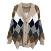 2025 Autumn/Winter Women's Korean-Style Argyle Knit Cardigan - Long Sleeve, Casual, Loose Fit