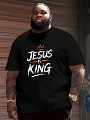 Jesus Is King Graphic Tee Men Plus Size Short Sleeve Round Neck Casual Cotton Summer TShirt