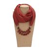 Bold Red Chiffon Scarf Necklace with Cubic Beads – Fashionable Infinity Scarf for Women, Statement Jewelry Accessory