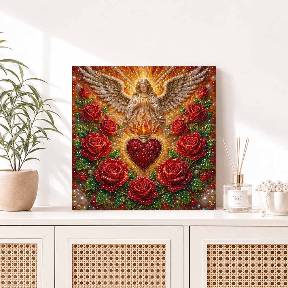 Pearl Painting 5D DIY Decorative Painting. Angel and Red Roses. Cute Birthday Gift. Handmade Art Painting