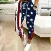 Summer Ladies  United States Printed Sweatpants Loose Fit Drawstring Joggers Elastic Cuff Daily Casual Pants