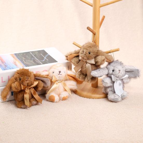 Bunny Plush Keychain Soft Long-Hair Stuffed Rabbit with Satin Bow Metal Clip Decorative Satin Bow Charm for Bags Backpacks Keys