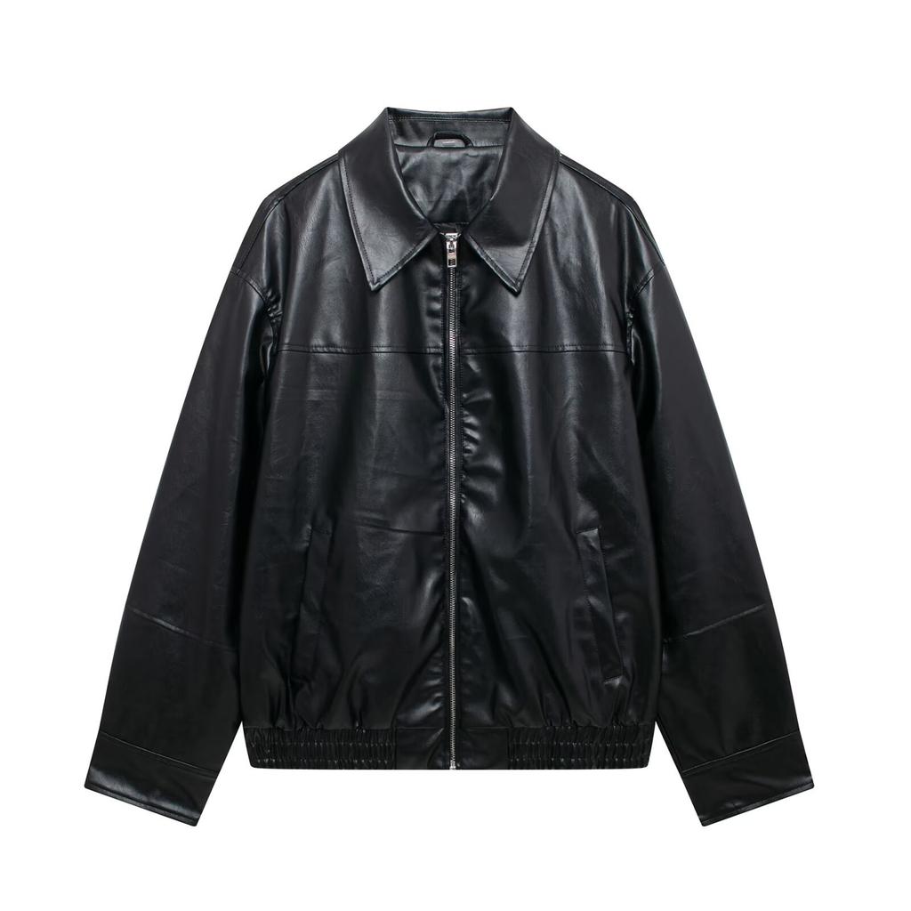 Autumn New Women's Clothing, European and American French Design Imitation Leather Bomber Jacket
