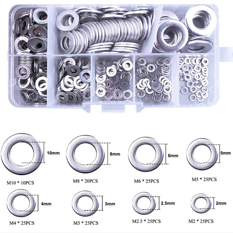 180Pcs Stainless Steel Sealing Solid Gasket Washer M2 M2.5 M3 M4 M5 M6 M8 M10 Sump Plug Oil For General Repair Seal Ring Set