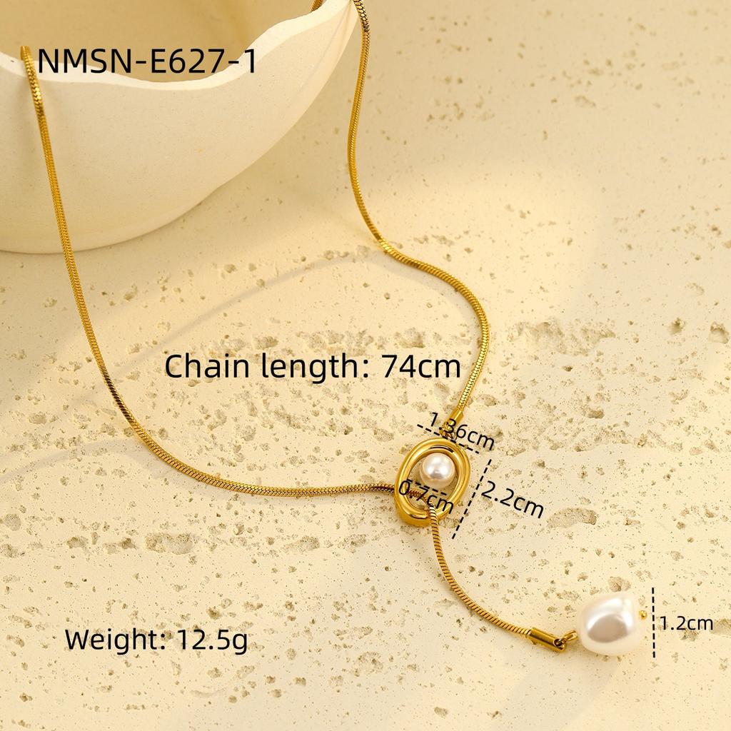 GEMCHIC Women's Baroque Pearl Stainless Steel Necklace Fashion Geometric Design