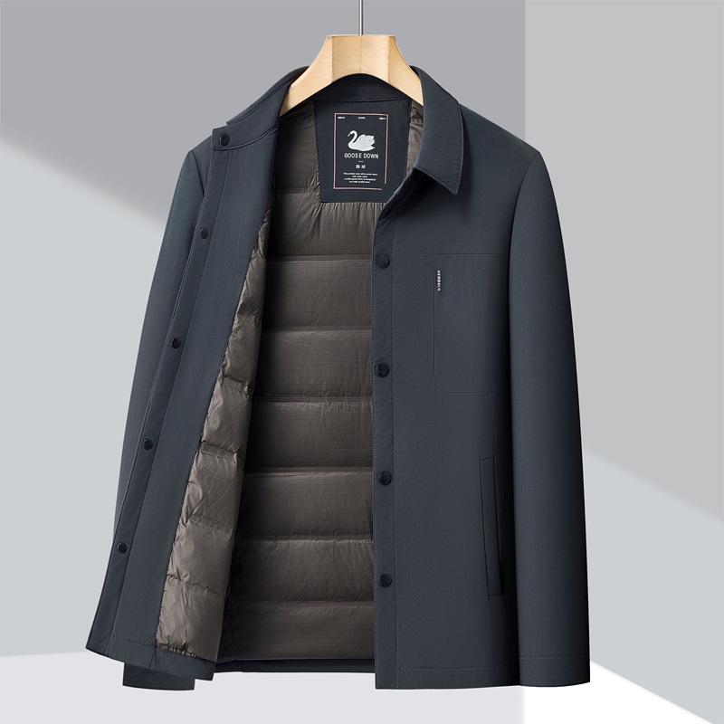 Men's Winter Lightweight Goose Down Jacket - Middle-Aged Dad Style, Lapel, Business Casual, Button-Up, Warm Coat
