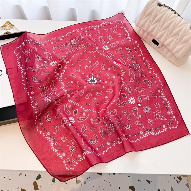 Cotton Linen Small Square Scarf With Simple Breathable Cashew Print Women's Decoration Professional Summer Versatile