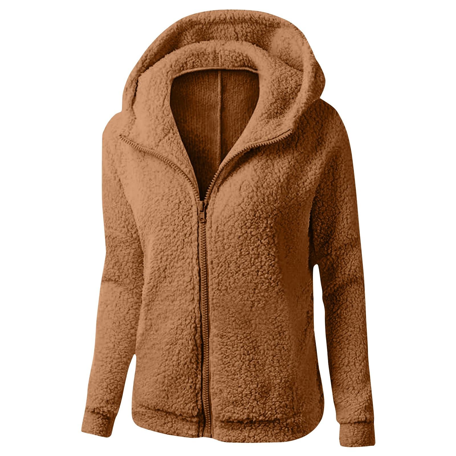 Женское зимнее пальто с капюшоном из плюша — фото 6