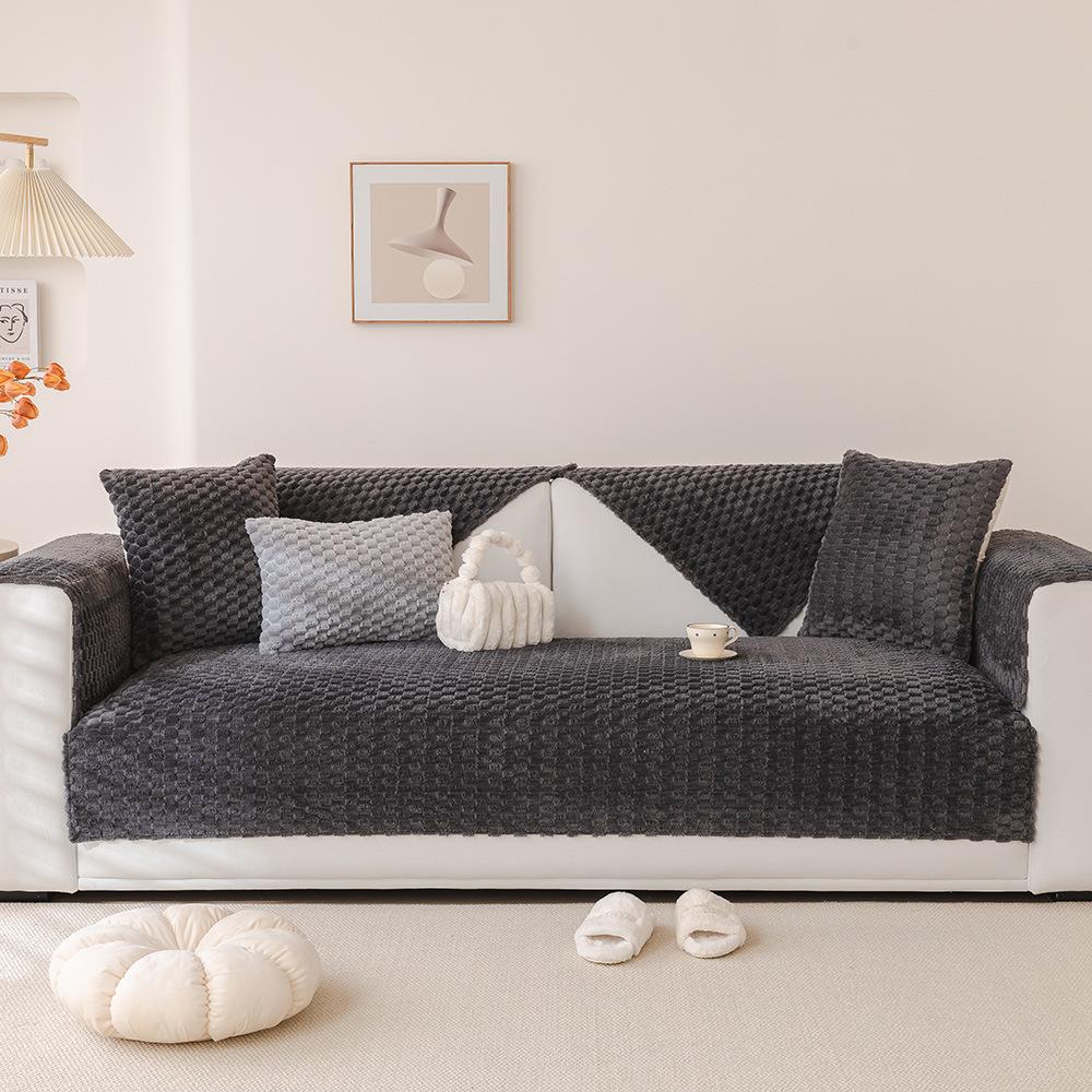 

Скандинавская плюшевая подушка для дивана, утолщенная Нескользящая зимняя минималистичная однотонная кожаная ткань для дивана кремового цвета 70*70