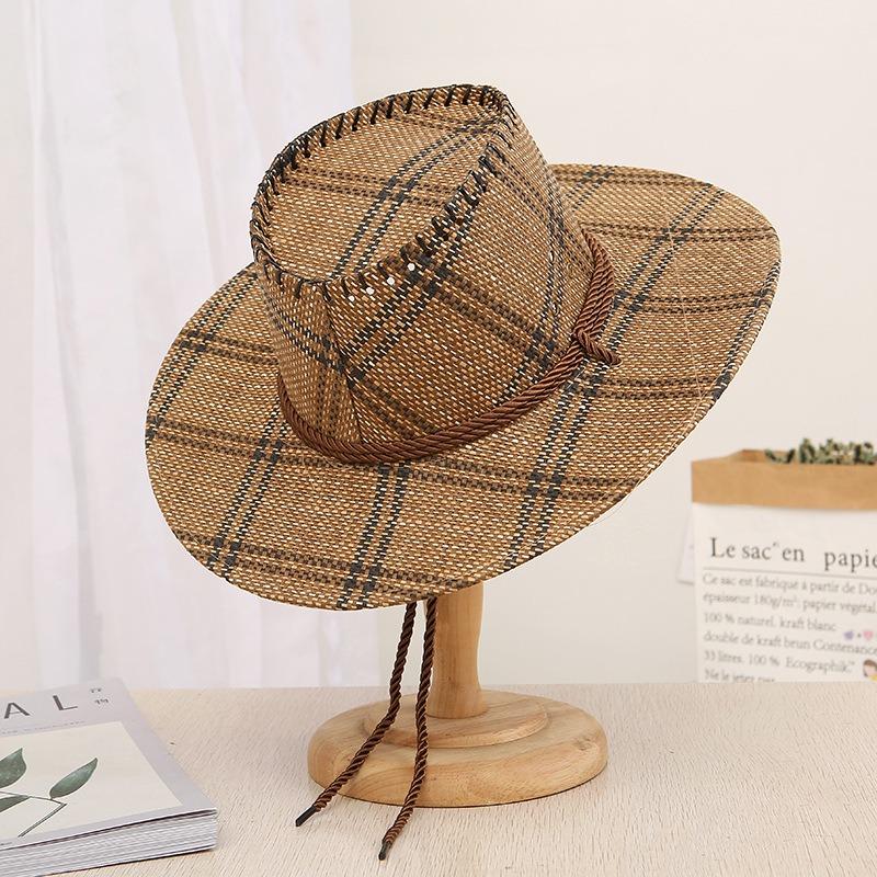 Straw Hat Men's Big Eaves Western Cowboy Hat Big Head Circumference Summer Sun Protection Visor Hat Medium and Old Sun Hat