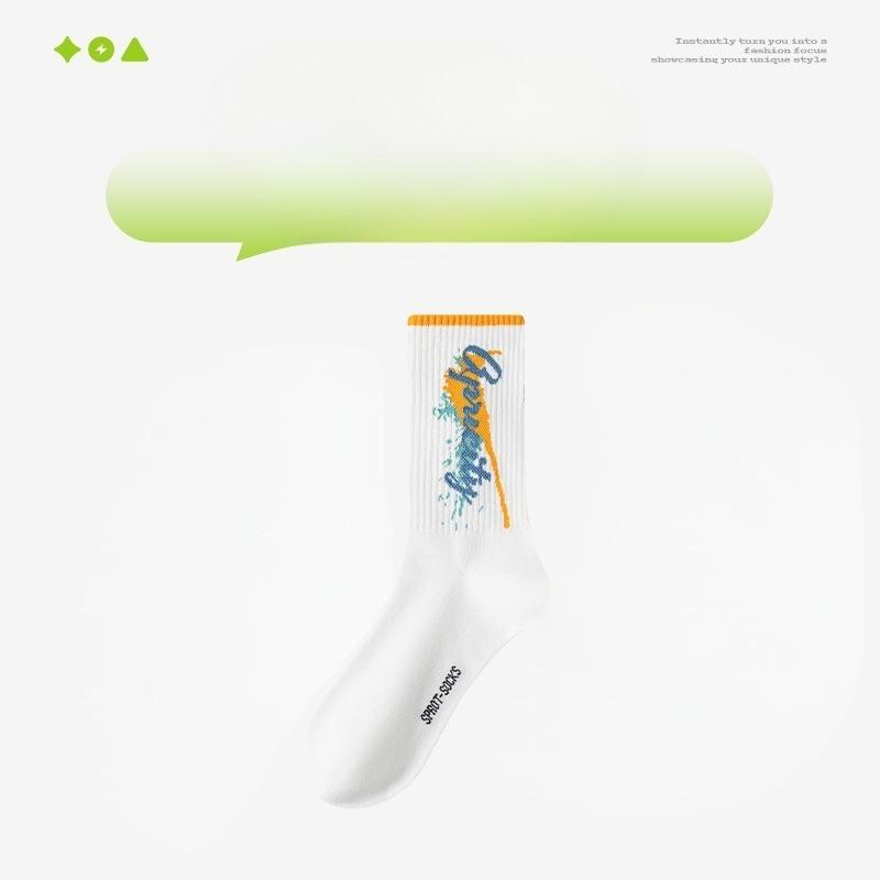 

Мужские весенне-осенние модные новые студенческие спортивные баскетбольные хлопковые носки-гольфы 1 pair белый/жёлтый