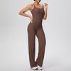 Solid Color Racerback Tank & High-Waist Wide-Leg Yoga Pants Set
