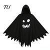 Schwarz-Weiß Geisterumhang Halloween mit Kapuze, Lockerer Schnitt Unregelmäßiger Saum Kostümparty Kleidung für Cosplay Party, Gruseliger Pullover Umhang Kinder Erwachsene
