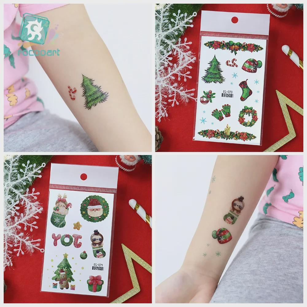 "Ruikalong Waterproof Christmas Snowflake Cartoon Glitter Tattoo Stickers for Kids"