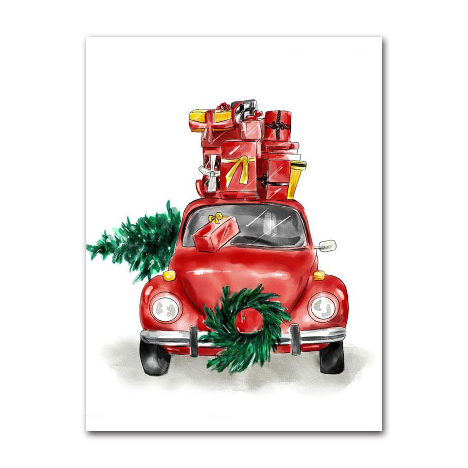 Merry Christmas Cartoon Boho Girls Santa Wall Art Canvas Painting Nordic Posters And Prints Wall Pictures Baby Room Home Decor